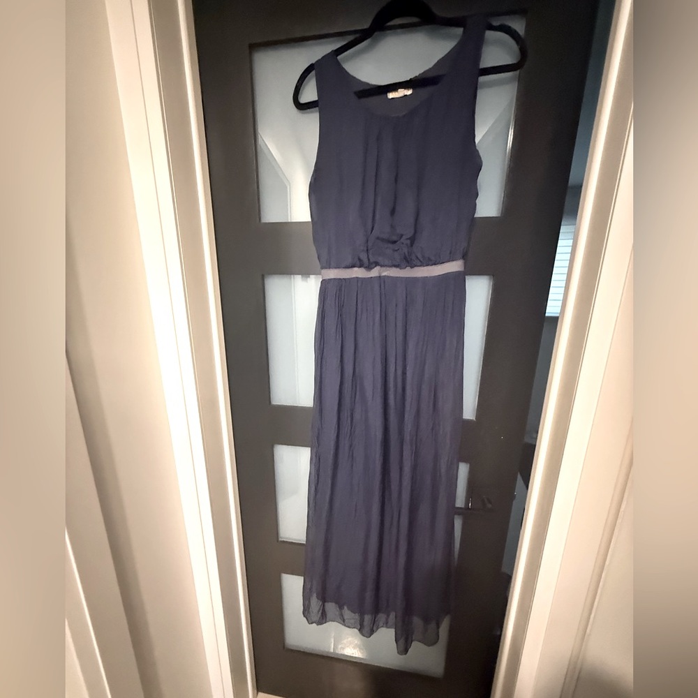 100% Italian Silk Navy Maxi Dress